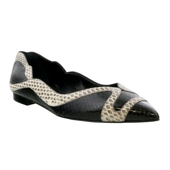 Roberto Cavalli Black Python Detail Pointed Toe Ballerina-